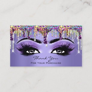 Tarjeta De Visita Gracias Makeup Brow Eyelash Drips Plata Púrpura