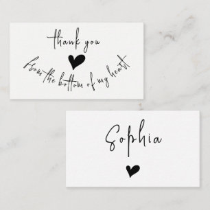 Tarjeta De Visita Gracias Minimalista Tipografía Negra Corazón Bonit