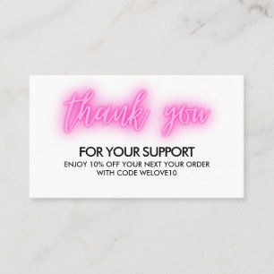Tarjeta De Visita Gracias, Neon Rosado, Descuento en Instagram