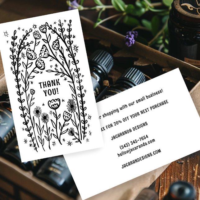 Tarjeta De Visita GRACIAS Pedido Descuento Código Elegante Flor silv (THANK YOU for your Order Discount Code Elegant Wildflower Customer Appreciation Business Card
)