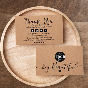 Tarjeta De Visita Gracias por añadir logotipo en papel Kraft