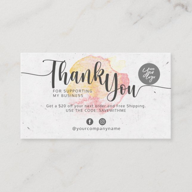 Tarjeta De Visita Gracias por apoyar mi negocio (Anverso)