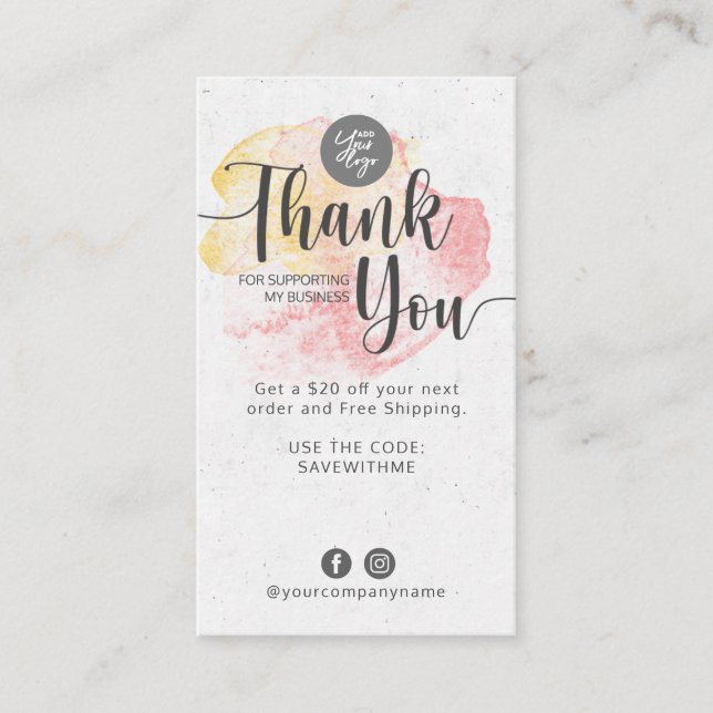 Tarjeta De Visita Gracias por apoyar mi negocio (Anverso)