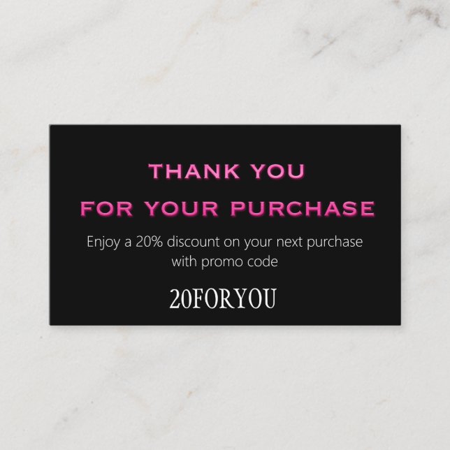 Tarjeta De Visita Gracias por comprar código de descuento mínimo (Anverso)