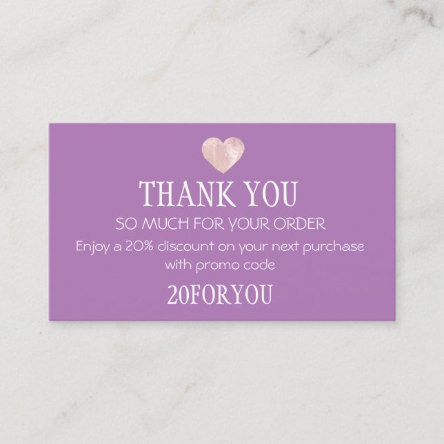 Tarjeta De Visita Gracias por COMPRAR el código de descuento de Inst (Anverso)