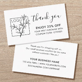 Tarjeta De Visita Gracias por comprar Logo Personalizado Blanco