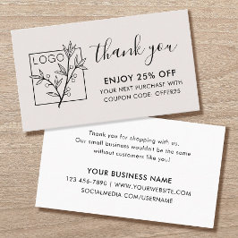 Tarjeta De Visita Gracias por comprar Logo personalizado fuera de bl