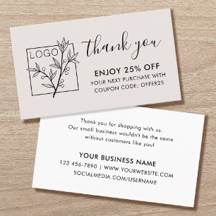Tarjeta De Visita Gracias por comprar Logo personalizado fuera de bl