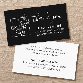 Tarjeta De Visita Gracias por comprar Logo Personalizado Negro