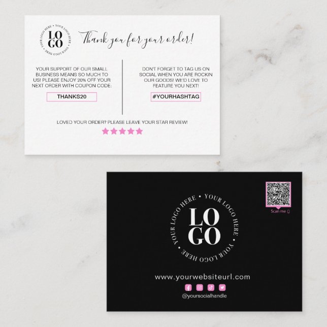 Tarjeta De Visita Gracias por el descuento del cliente del pedido (Anverso / Reverso)