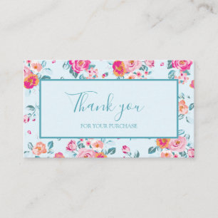 Tarjeta De Visita Gracias por su compra rosas rosadas floral