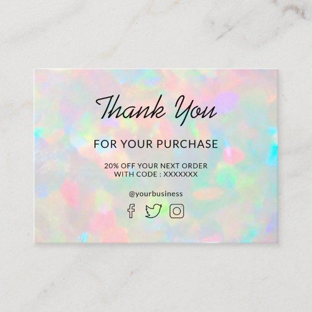 Tarjeta De Visita gracias por su foto opal de compra (Anverso)
