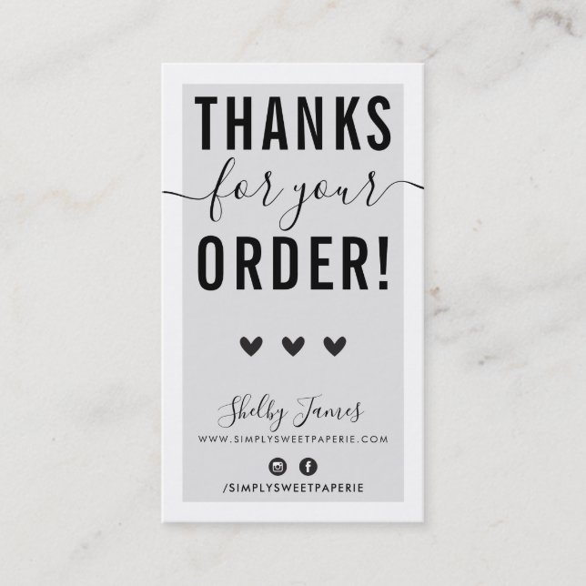 Tarjeta De Visita GRACIAS POR TU ORDEN insertar negro gris (Anverso)