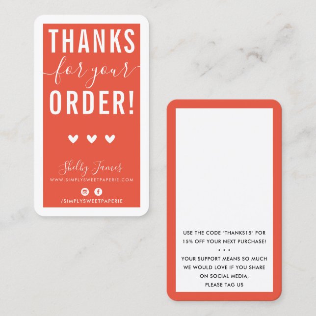 Tarjeta De Visita GRACIAS POR TU PEDIDO, añada un naranja moderno (Anverso / Reverso)