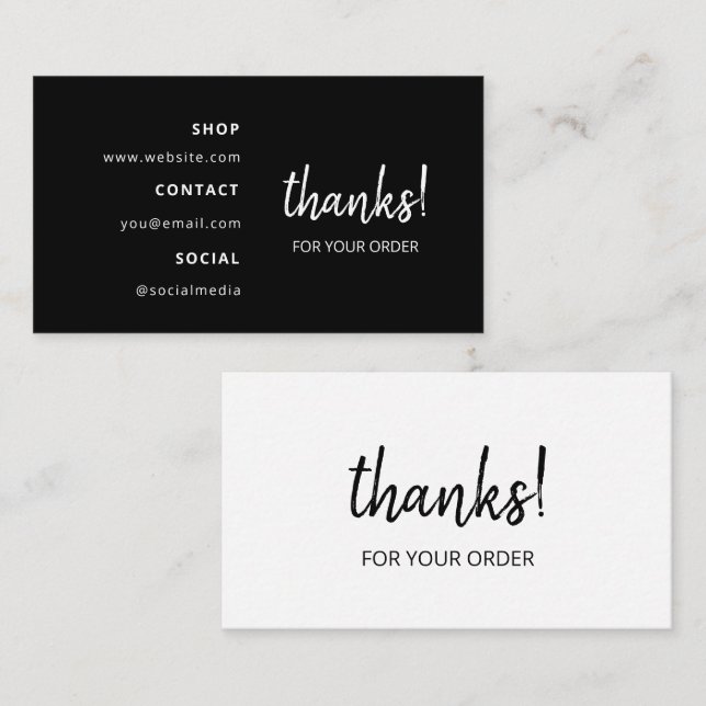 Tarjeta De Visita ¡Gracias por tu pedido | Blanco (Anverso / Reverso)