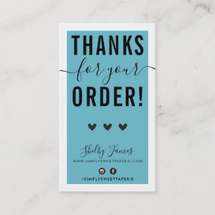 Tarjeta De Visita GRACIAS POR TU PEDIDO inserte azul turquesa