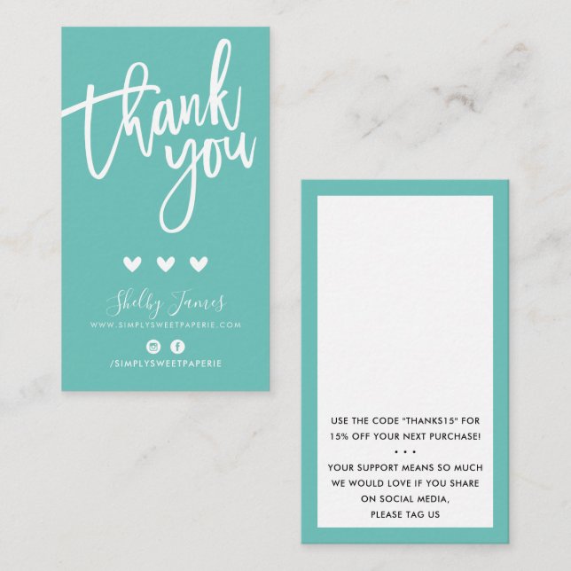 Tarjeta De Visita GRACIAS POR TU PEDIDO, introdúzcala verde menta mo (Anverso / Reverso)