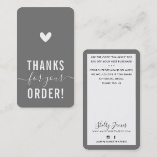 Tarjeta De Visita GRACIAS POR TU PEDIDO, introdúzcase GRIS moderno