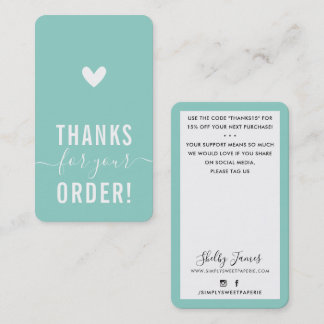 Tarjeta De Visita GRACIAS POR TU PEDIDO, introdúzcase MINT GREEN mod