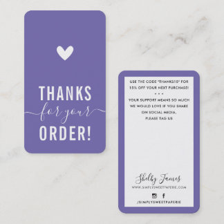 Tarjeta De Visita GRACIAS POR TU PEDIDO, introdúzcase PURPLE moderno