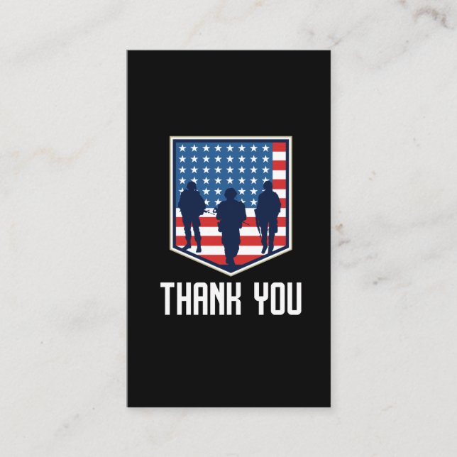 Tarjeta De Visita Gracias soldados estadounidenses Bandera de Estado (Anverso)