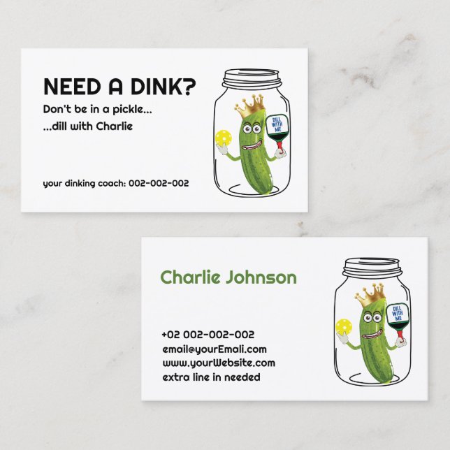 Tarjeta De Visita 😍 🤩 🥒 Gracioso entrenador de Dinking Pickleball (Anverso / Reverso)