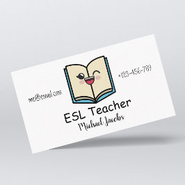 Tarjeta De Visita Gracioso libro de Kawaii ESL profesor de inglés