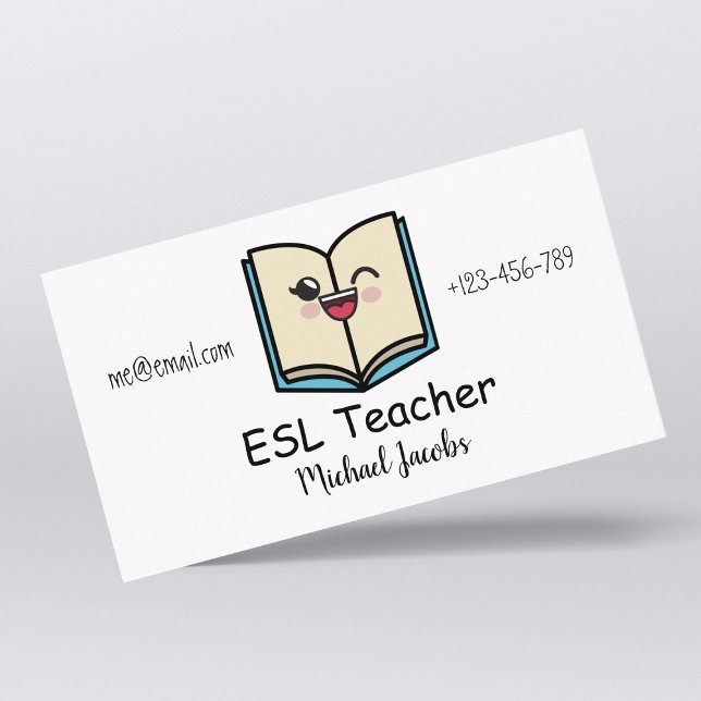 Tarjeta De Visita Gracioso libro de Kawaii ESL profesor de inglés (Subido por el creador)