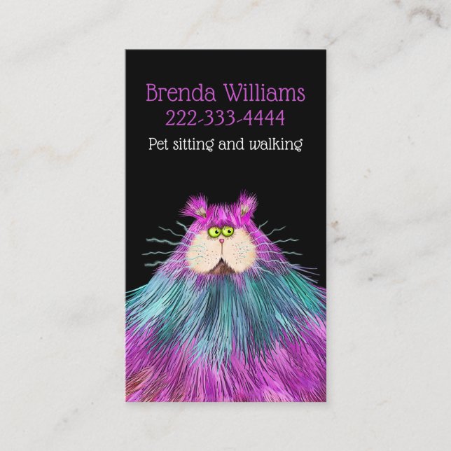 Tarjeta De Visita Gracioso Mascota Gato Sentado Perro Walker  (Anverso)