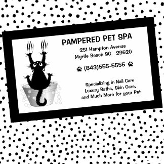 Tarjeta De Visita Gracioso Mascota Groomer Cat En Blanco Negro Tub
