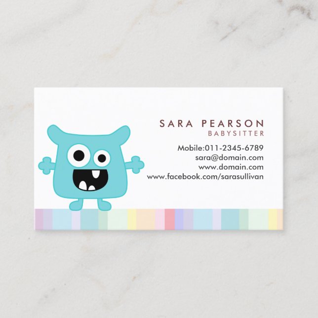 Tarjeta De Visita Gracioso Título Cute Monstruo Azul Alien Niños Tar (Anverso)
