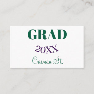 Tarjeta De Visita grad felicitaciones verde púrpura negrita año 20XX
