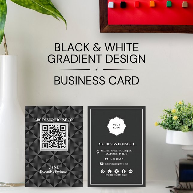Tarjeta De Visita Gradiente 3D moderno Código QR profesional negro (Subido por el creador)