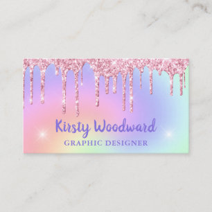 Tarjeta De Visita Gradiente de Arcoíris Pastel y Glitter Rosado que