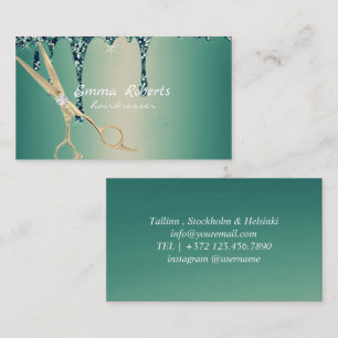 Tarjeta De Visita Gradiente de Brillo Moderno Peluquería Verde Oro
