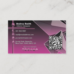 Tarjeta De Visita Gradiente de código QR rosado Girly negro Moda mod