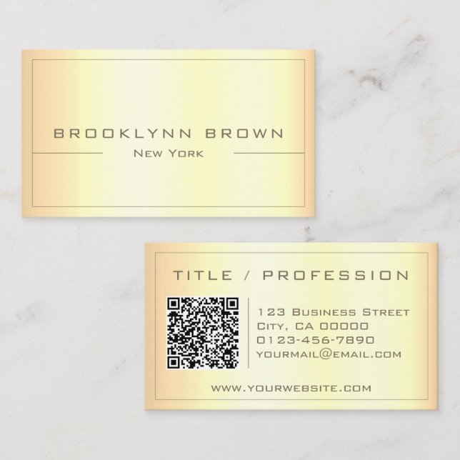 Tarjeta De Visita Gradiente de oro claro elegante con código QR (Anverso / Reverso)