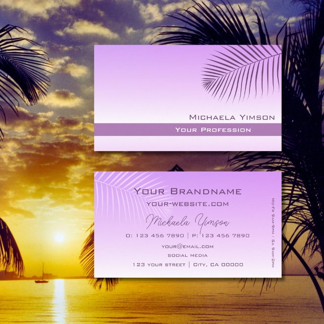 Tarjeta De Visita Gradiente Lilac Pastel Moderno con hoja de palma s (Subido por el creador)