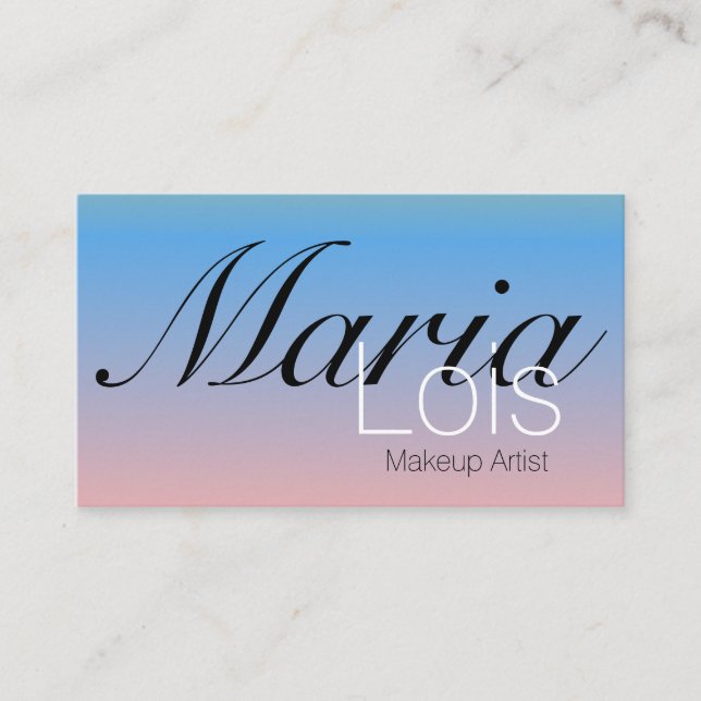 Tarjeta De Visita Gradiente Ombré Belleza Maquillaje Artística Azul  (Anverso)