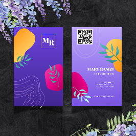 Tarjeta De Visita Gradiente púrpura Resumen código QR