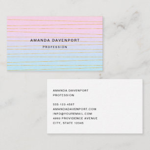Tarjeta De Visita Gradiente rosa azul pastel con líneas de oro