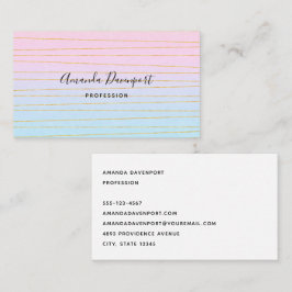 Tarjeta De Visita Gradiente rosa azul pastel con líneas de oro
