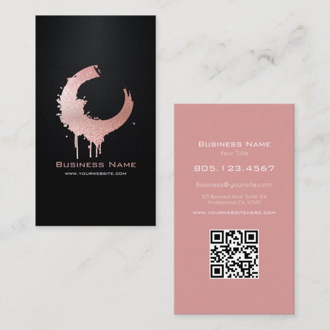 Tarjeta De Visita Gradiente Rosa Brillo Remolino • Personalizable Ed (Anverso / Reverso)