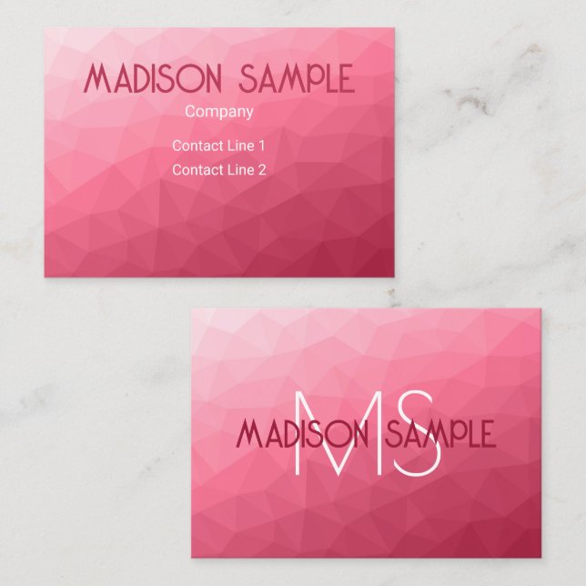 Tarjeta De Visita Gradiente Rosa Geométrico de Patrón de Malla Monog (Anverso / Reverso)