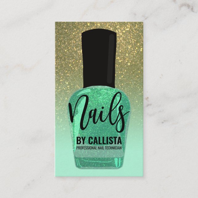 Tarjeta De Visita Gradiente verde Purpurina Nail Polaco Técnico de u (Anverso)