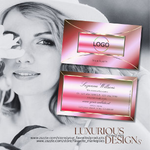 Tarjeta De Visita Gradiente Verde Rosa Brillante con Logo Glamuroso