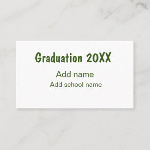 Tarjeta De Visita Graduación 20XX añadir nombre de año escuela verde