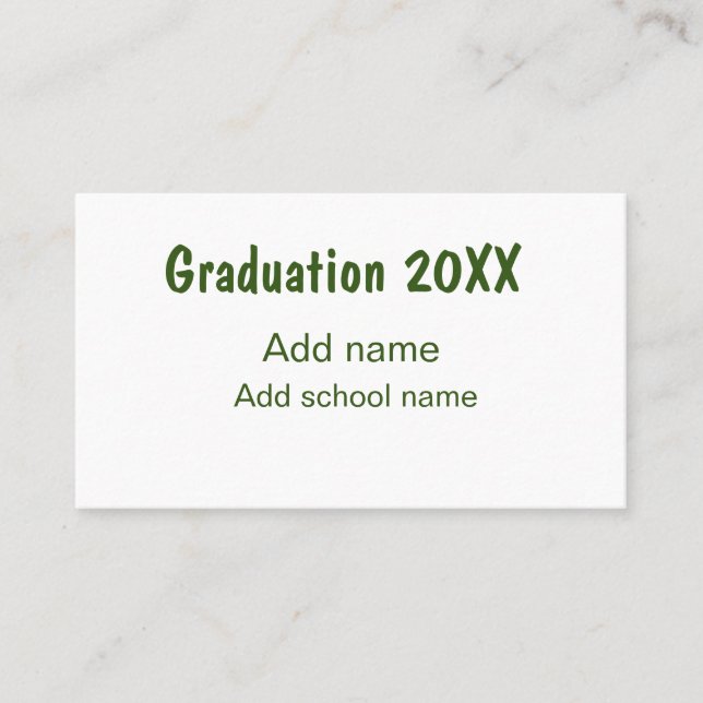 Tarjeta De Visita Graduación 20XX añadir nombre de año escuela verde (Anverso)