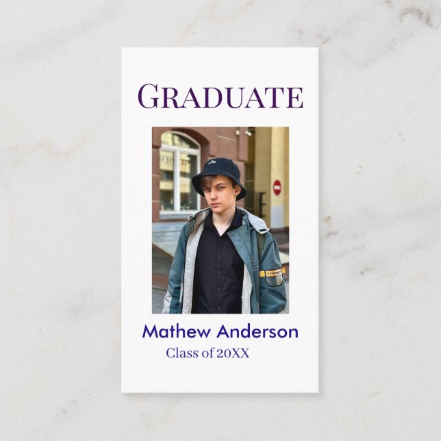 Tarjeta De Visita Graduation photo name class of 20XX blue simple bo (Anverso)