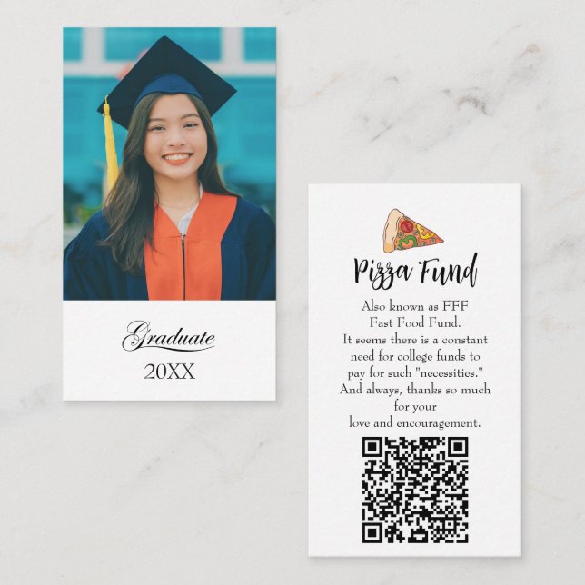 Tarjeta De Visita Graduation "Pizza Fund" for college Enclosure card (Anverso / Reverso)